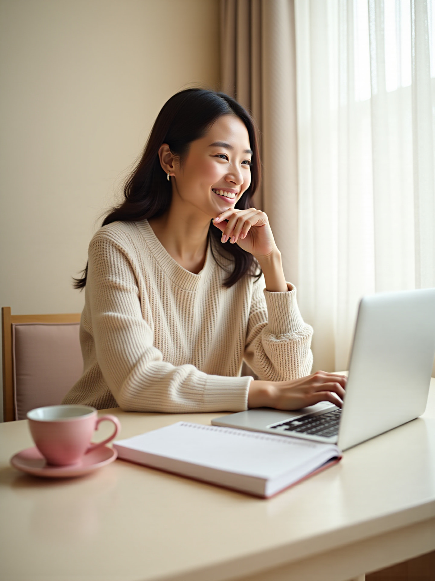 Student learning Japanese online from her laptop